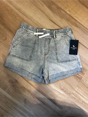 abercrombie kids Light Blue Washed Denim Drawstring Shorts